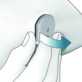 Peeling off the sensor using your thumb and forefinger. Peeling off the sensor using your thumb and forefinger.